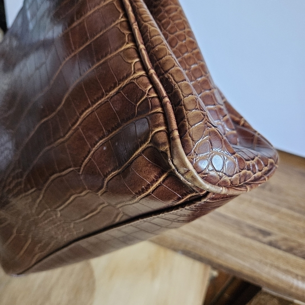 Vintage Cole Chocolate Brown Aux Crocodile Imprint Satchel Bag - Picture 7 of 16